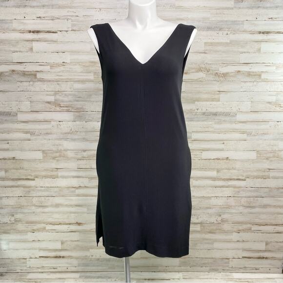 L'Agence Crepe Shift Dress Womens Size 8 Black Pockets V-Neck & Back Side Slits - Picture 3 of 14